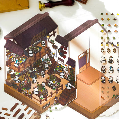 Whiskers & Bamboo 3D Sticker | 4 Cute Miniature Scenes