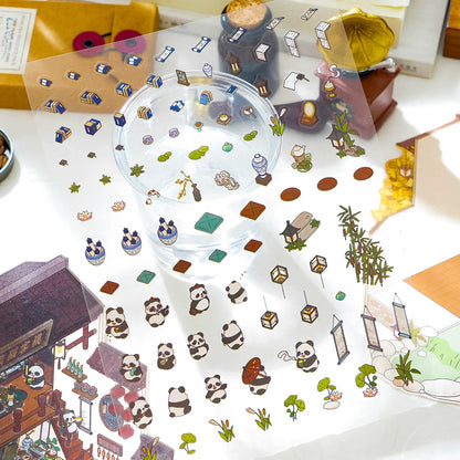 Whiskers & Bamboo 3D Sticker | 4 Cute Miniature Scenes