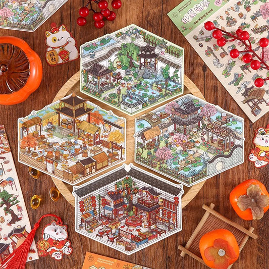Purrfect Seasons 3D Sticker | 4 Cute Miniature Scenes