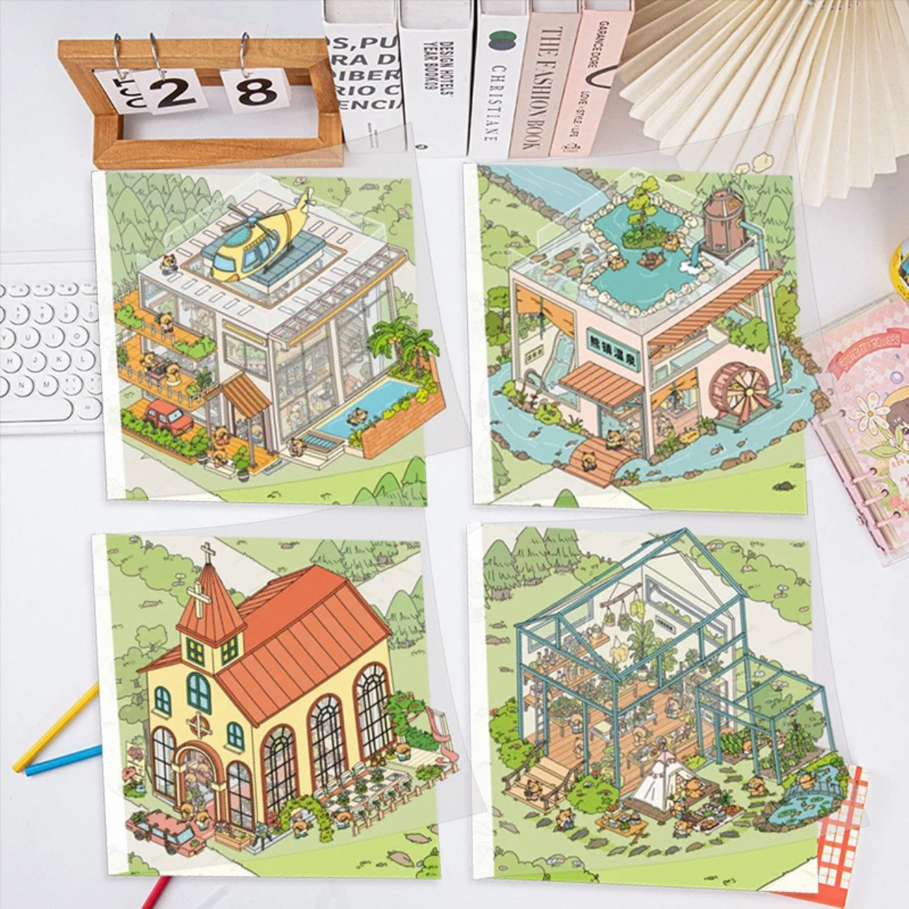 Square Box Town 3D Sticker | 4 Cute Miniature Scenes