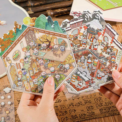 Ancient Seasons Tale 3D Sticker | 4 Cute Miniature Scenes