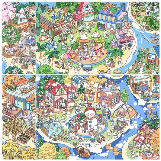 Four Seasons Town 3D Sticker | 4 Cute Miniature Scenes