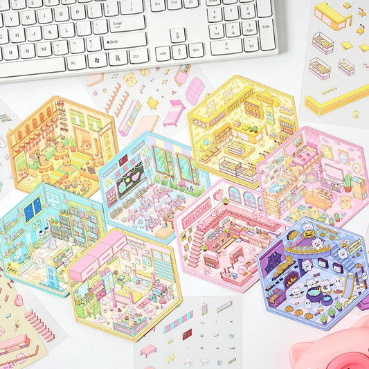Whimsy Critter Cottages 3D Sticker | 8 Cute Miniature Scenes