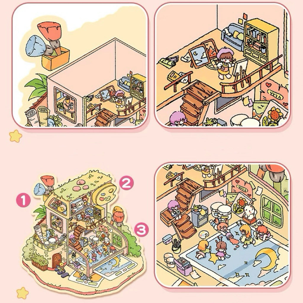 Cozy Little Scenes 3D Sticker | 4 Cute Miniature Scenes