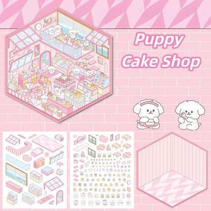 Paw's Shop 3D Sticker | 4 Cute Miniature Scenes