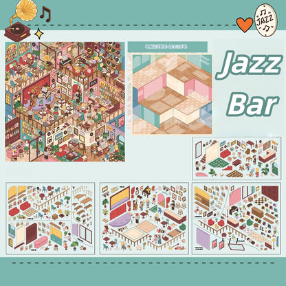 Cute Busy Town 3D Sticker | 5 Cute Miniature Scenes