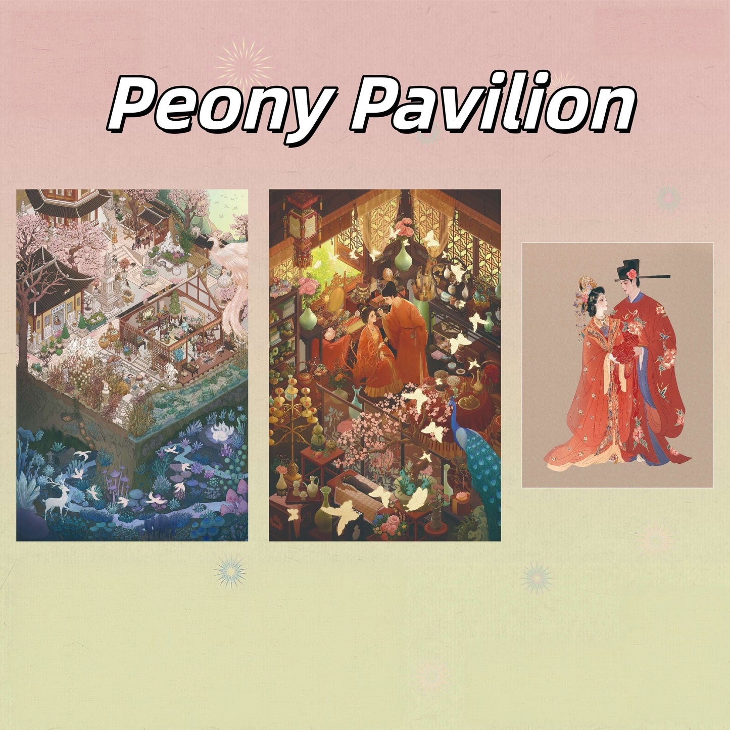 Peony Pavilion 3D Sticker | 3 Cute Miniature Scenes
