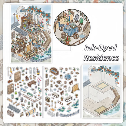 Ancient Pavilion 3D Sticker | 4 Cute Miniature Scenes
