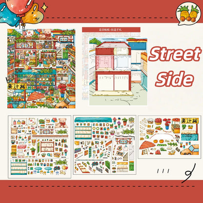 Cute Busy Town 3D Sticker | 5 Cute Miniature Scenes