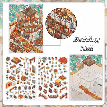 Ancient Pavilion 3D Sticker | 4 Cute Miniature Scenes