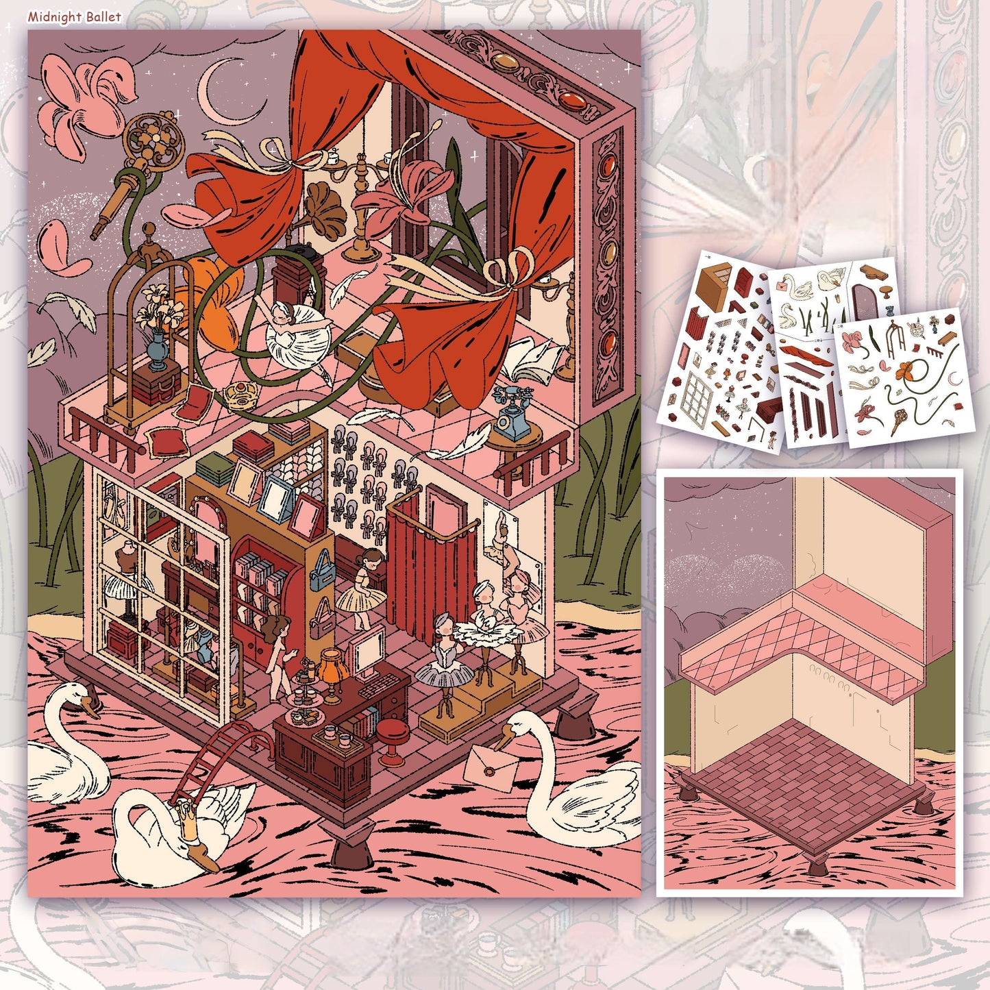Nocturnal Encounters 3D Sticker | 2 Cute Miniature Scenes