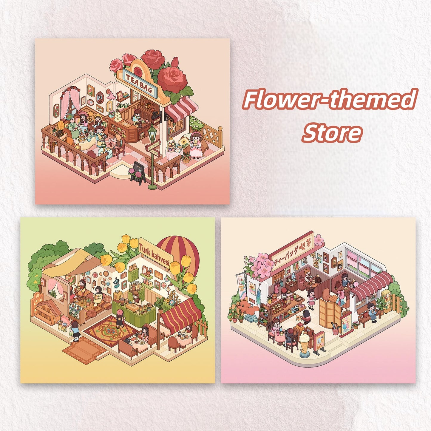 Flower-themed Store 3D Sticker | 3 Cute Miniature Scenes