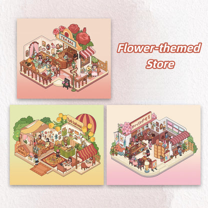 Flower-themed Store 3D Sticker | 3 Cute Miniature Scenes