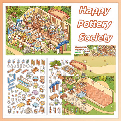 Simulation Management 3D Sticker | 4 Cute Miniature Scenes