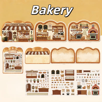 Embroidery Shop 3D Sticker | 4 Cute Miniature Scenes