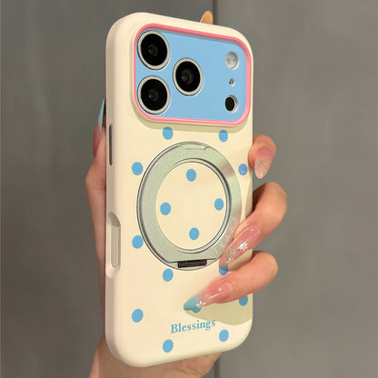 Macaron Color Block Polka Dots Rotating Stand Acrylic Phone Case