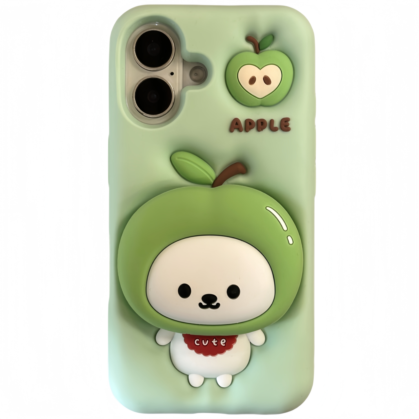 Green Apple Bear and Peach Silicone Phone Case