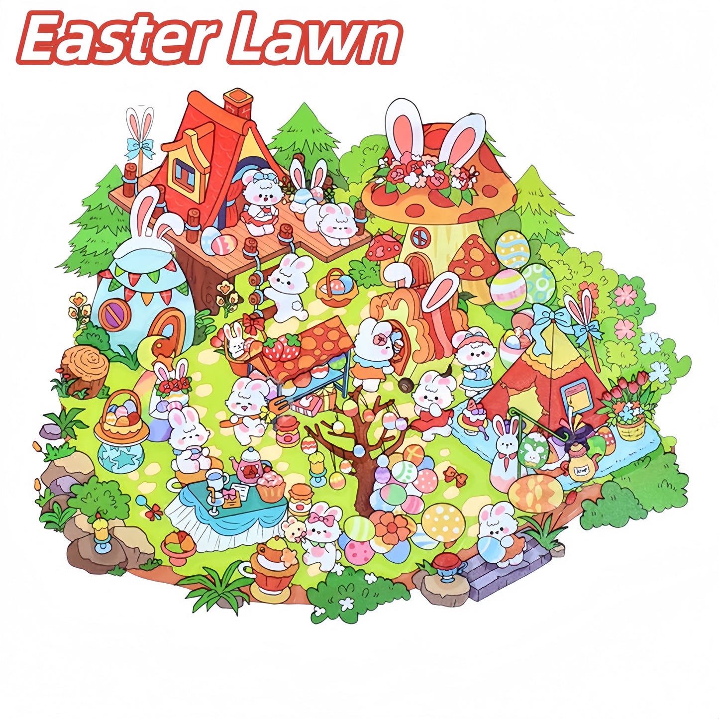 Bunny's Easter Daily 3D Sticker | 4 Cute Miniature Scenes