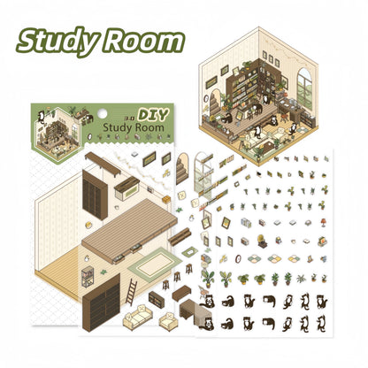 My House 3D Sticker | 4 Cute Miniature Scenes