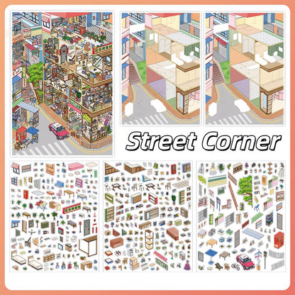 Huge Corners 3D Sticker | 2 Cute Miniature Scenes