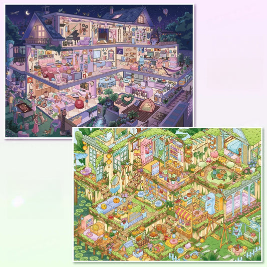 Dreamy Dwellings 3D Sticker | 2 Cute Miniature Scenes
