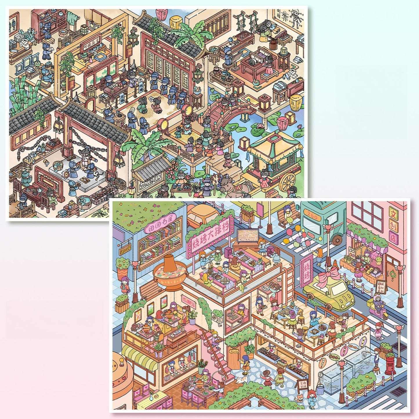 Market & Mystery 3D Sticker | 2 Cute Miniature Scenes