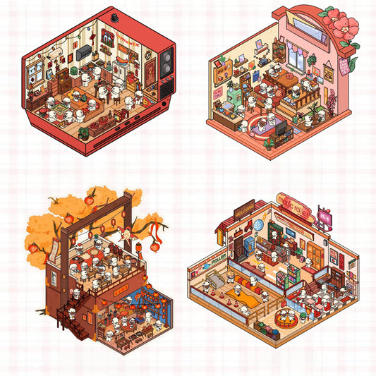 Lamb’s Daily Life 3D Sticker | 4 Cute Miniature Scenes