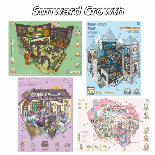 Sunward Growth 3D Sticker | 4 Cute Miniature Scenes