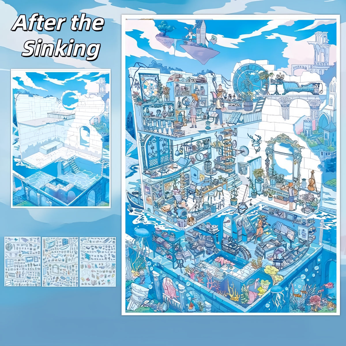 Between Sky and Sea 3D Sticker | 2 Cute Miniature Scenes