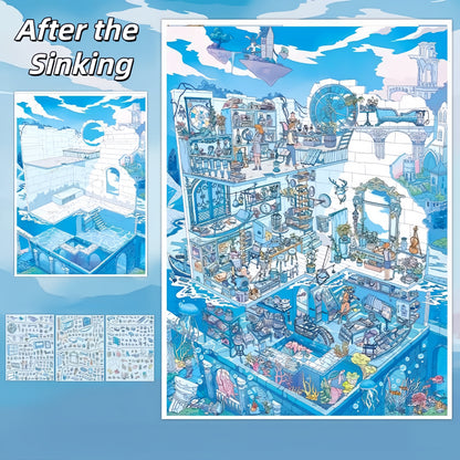 Between Sky and Sea 3D Sticker | 2 Cute Miniature Scenes