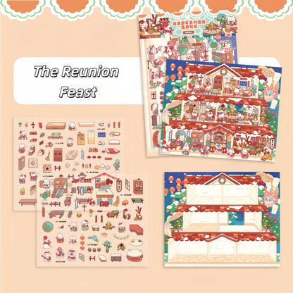 Fortune Cubicle 3D Sticker | 2 Cute Miniature Scenes