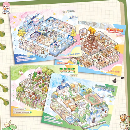 Simulation Management 3D Sticker | 4 Cute Miniature Scenes