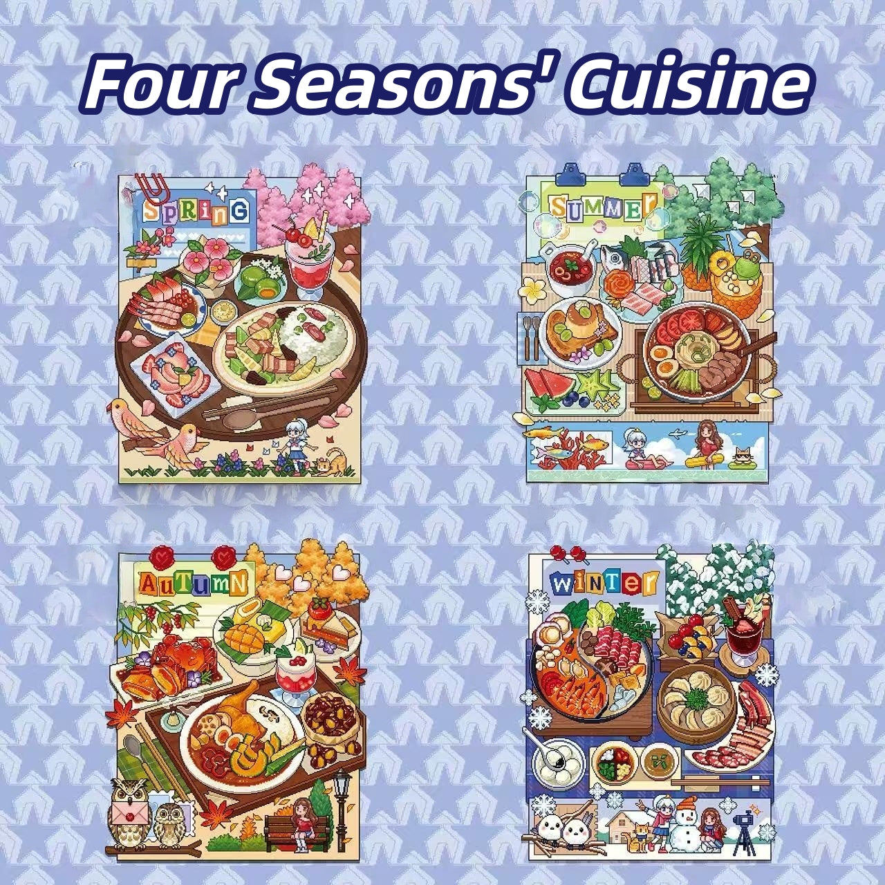 Four Seasons' Cuisine 3D Sticker | 4 Cute Miniature Scenes