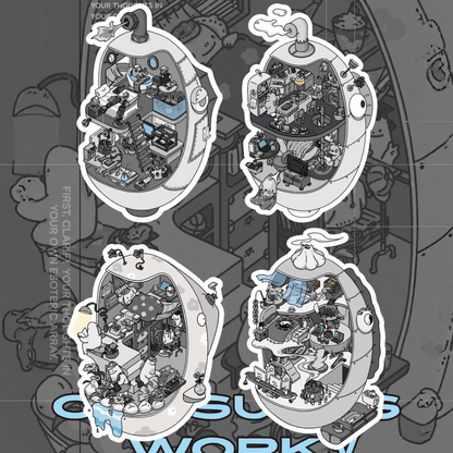Dark Fish Capsules 3D Sticker | 4 Cute Miniature Scenes