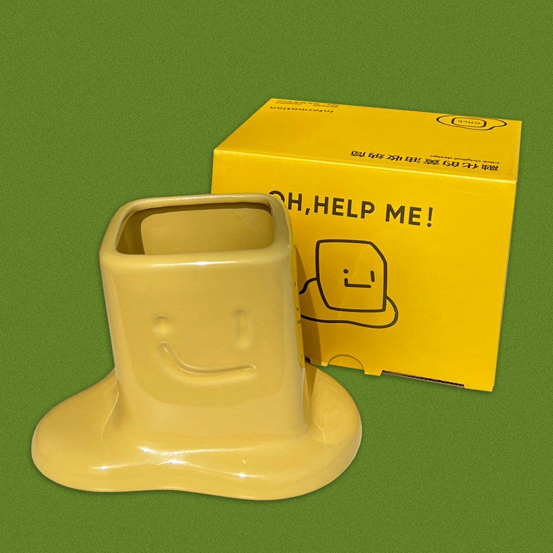 Melted Butter-Shaped Ceramic Pen Holder Desk Organizer