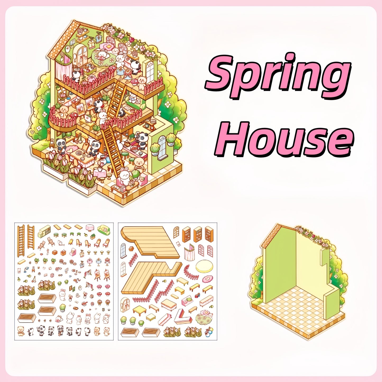 Four Seasons House 3D Sticker | 4 Cute Miniature Scenes