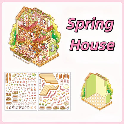 Four Seasons House 3D Sticker | 4 Cute Miniature Scenes
