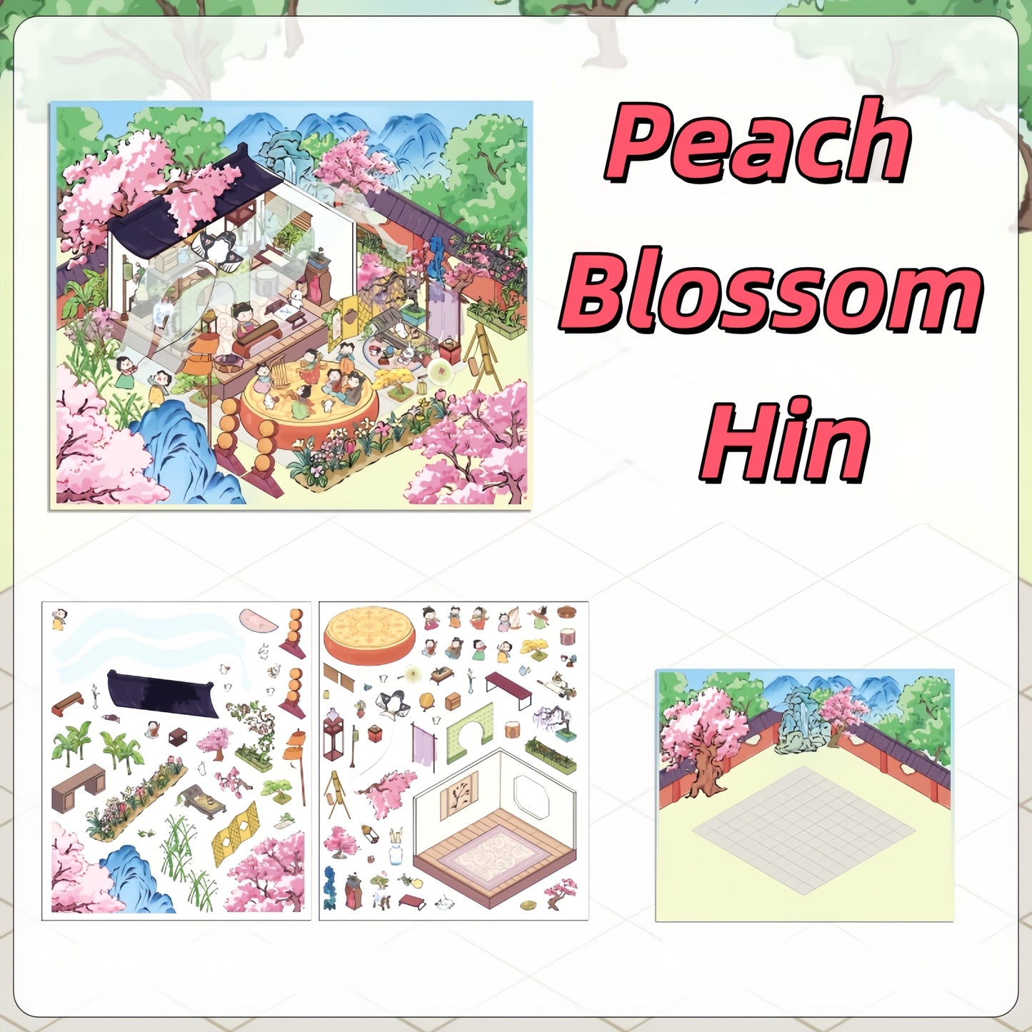 Chinese Courtyard 3D Sticker | 4 Cute Miniature Scenes