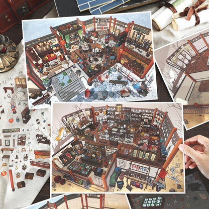 Traditional Workshops 3D Sticker | 2 Cute Miniature Scenes