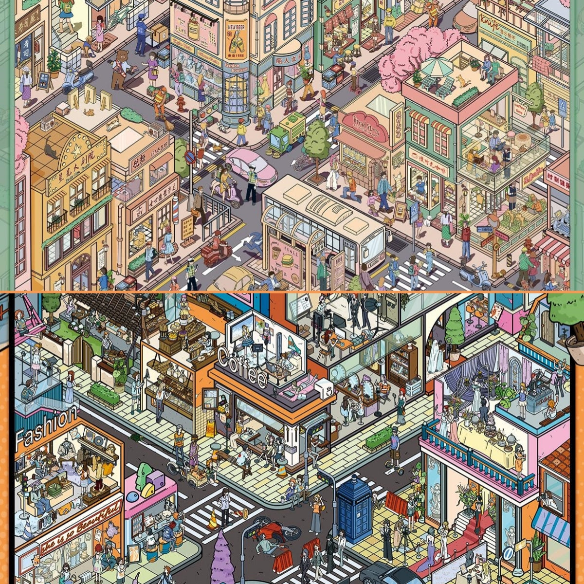 Famous Town 3D Sticker | 2 Cute Miniature Scenes