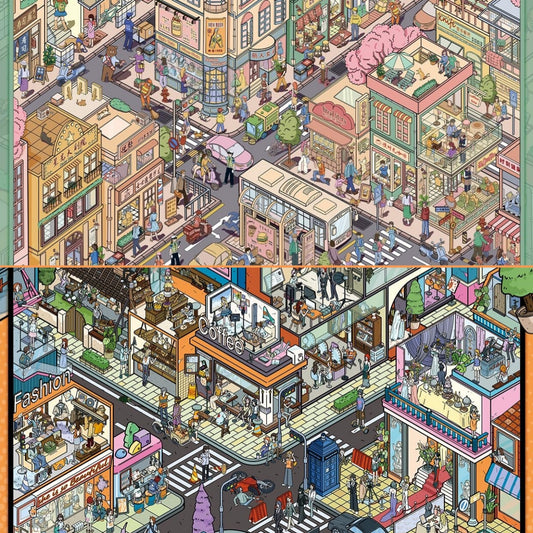 Famous Town 3D Sticker | 2 Cute Miniature Scenes