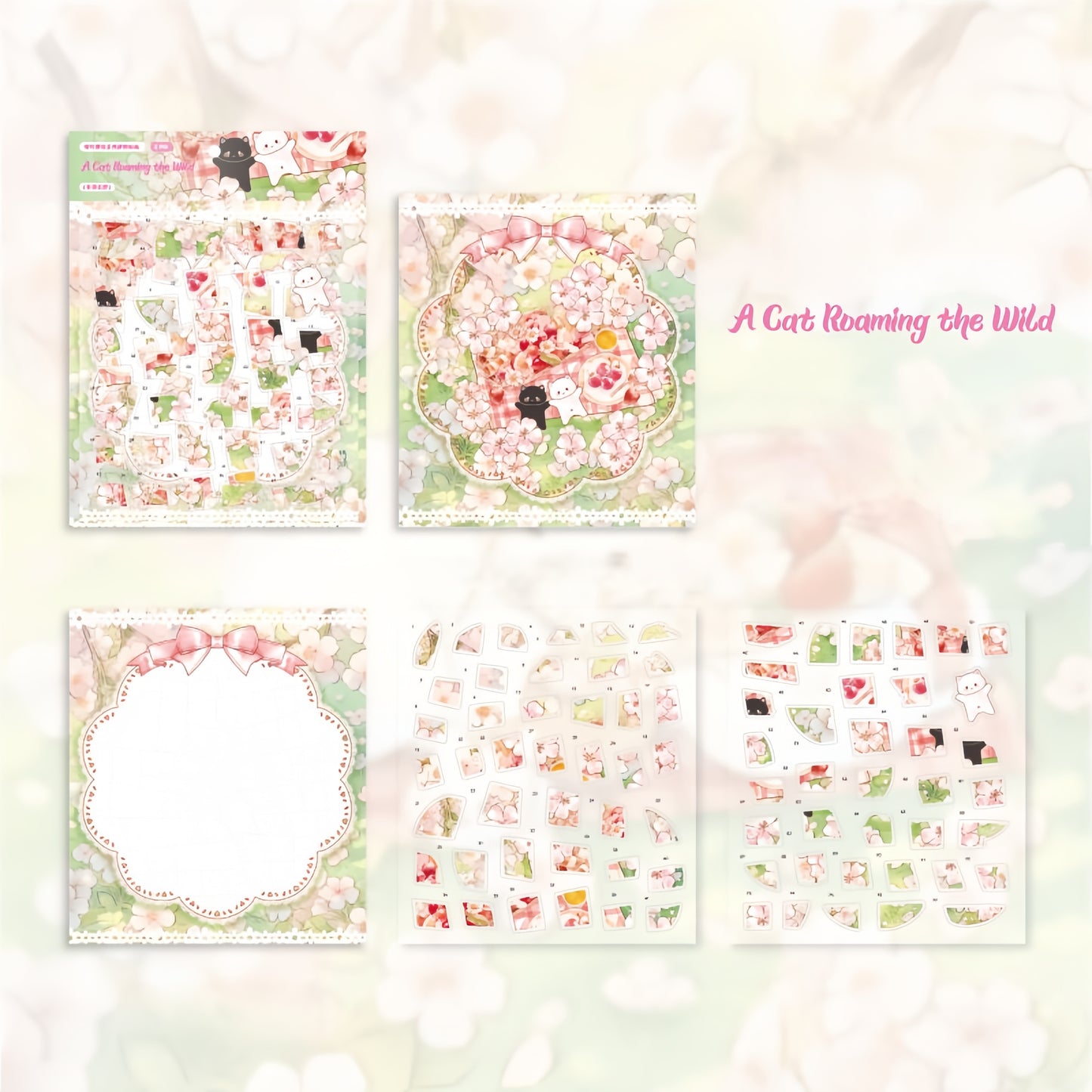 Cat Town Sakura Rain 3D Sticker | 4 Cute Miniature Scenes