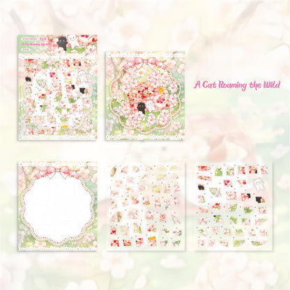 Cat Town Sakura Rain 3D Sticker | 4 Cute Miniature Scenes