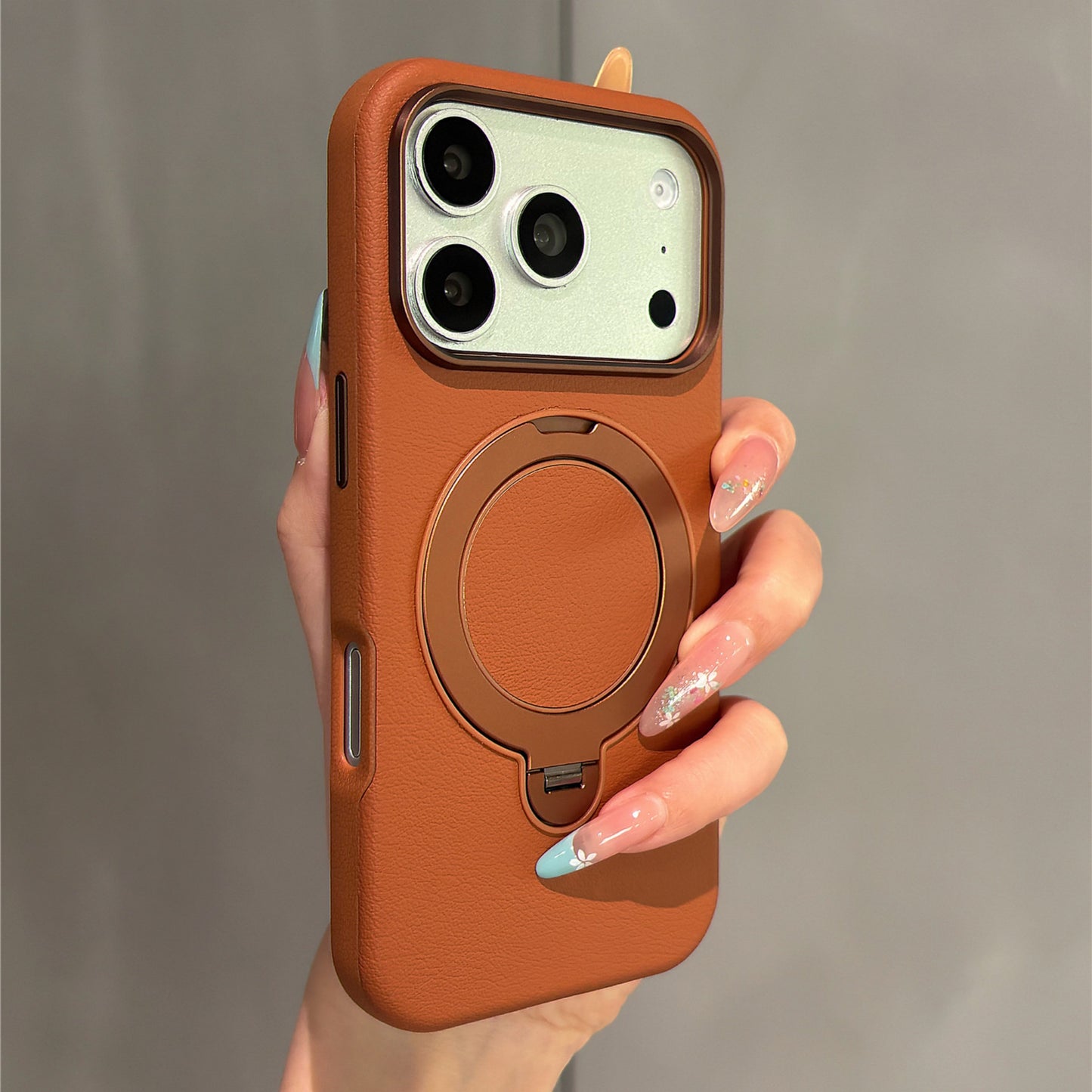 Solid-colored Leather Rotating Stand Acrylic Phone Case