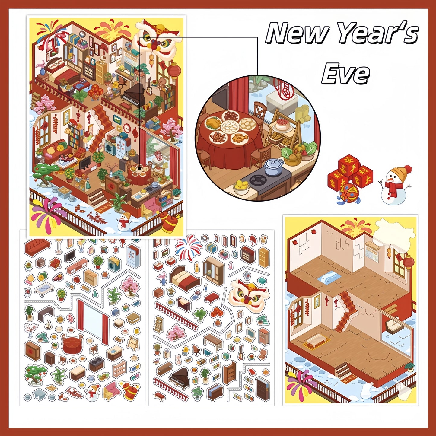 Greet the New Year 3D Sticker | 4 Cute Miniature Scenes