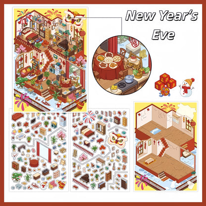 Greet the New Year 3D Sticker | 4 Cute Miniature Scenes