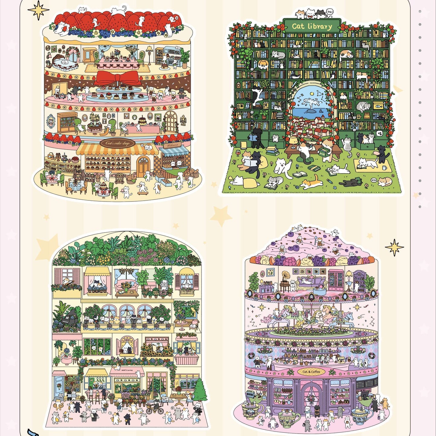 Meow Utopia 3D Sticker | 4 Cute Miniature Scenes