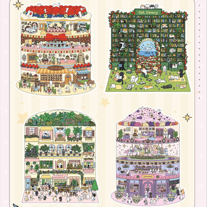 Meow Utopia 3D Sticker | 4 Cute Miniature Scenes