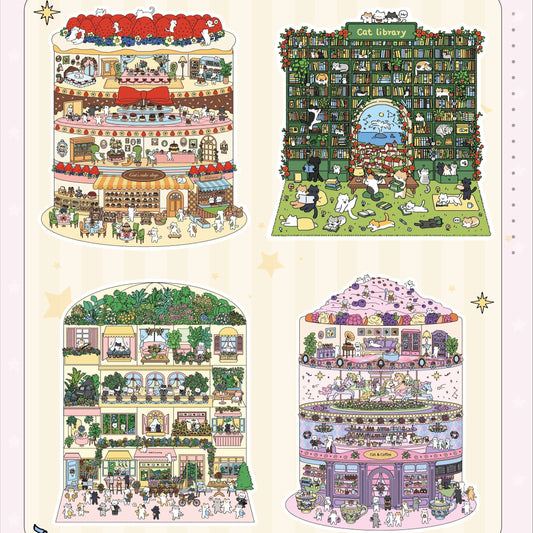 Meow Utopia 3D Sticker | 4 Cute Miniature Scenes