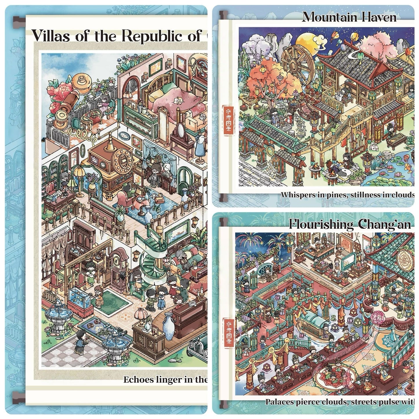 Ancient China 3D Sticker | 3 Cute Miniature Scenes
